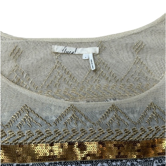Anthropologie Floreat Gold Stream Sequin Trim Mesh Swing Blouse Size Small - Picture 8 of 16